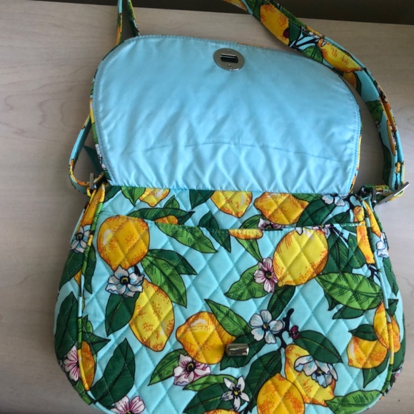 Sale! New Vera Bradley Light Turquoise Blue Adj. Crossbody & Lemon Design & Case - Picture 4 of 7